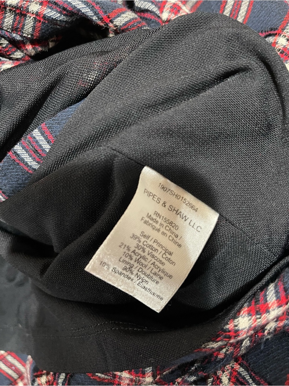 Veronica Beard Karen Navy and Red Metallic Plaid Long-Sleeve Shirt Dress Sz. 14 - Picture 7 of 7